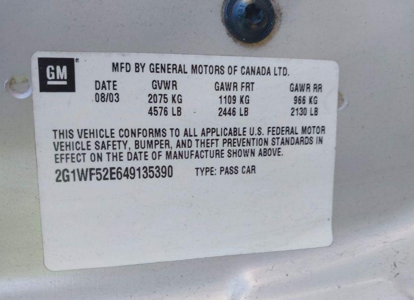 Photo 9 of 2004 Chevrolet Impala (VIN 2G1WF52E649135390)