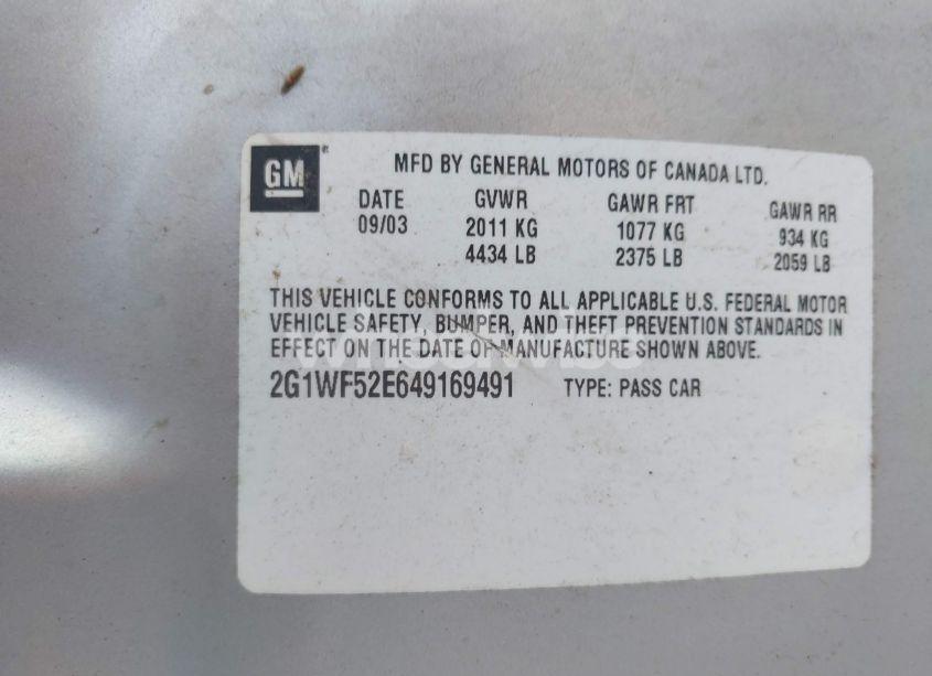 Photo 9 of 2004 Chevrolet Impala (VIN 2G1WF52E649169491)