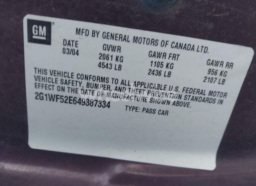 Photo 9 of 2004 Chevrolet Impala (VIN 2G1WF52E649387334)