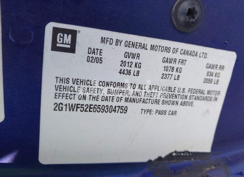 Photo 9 of 2005 Chevrolet Impala (VIN 2G1WF52E659304759)