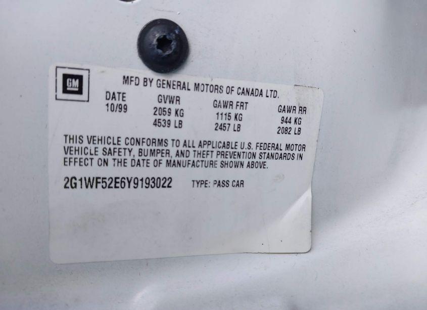 Photo 9 of 2000 Chevrolet Impala (VIN 2G1WF52E6Y9193022)