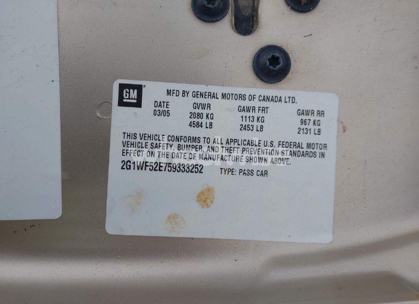 Photo 9 of 2005 Chevrolet Impala (VIN 2G1WF52E759333252)