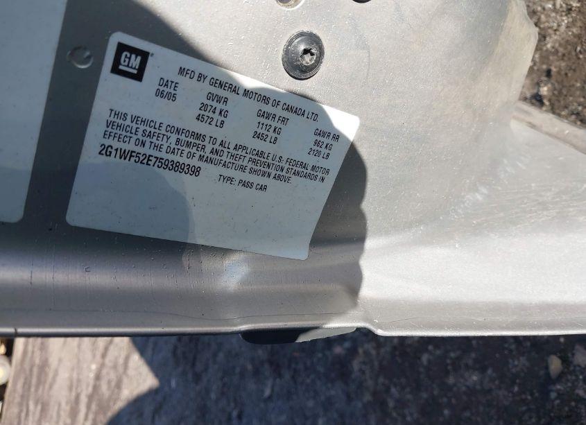 Photo 9 of 2005 Chevrolet Impala (VIN 2G1WF52E759389398)