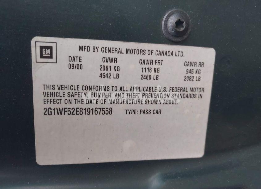 Photo 9 of 2001 Chevrolet Impala (VIN 2G1WF52E819167558)