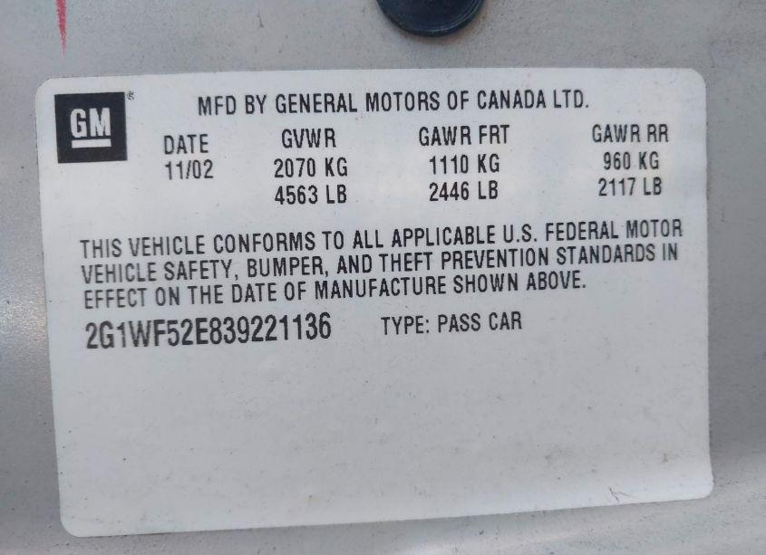 Photo 9 of 2003 Chevrolet Impala (VIN 2G1WF52E839221136)