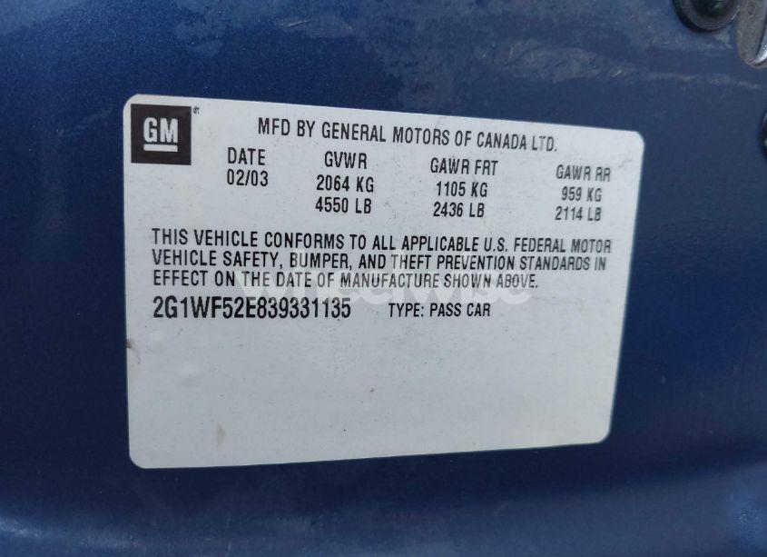 Photo 9 of 2003 Chevrolet Impala (VIN 2G1WF52E839331135)