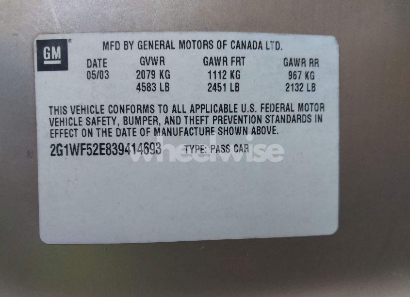 Photo 9 of 2003 Chevrolet Impala (VIN 2G1WF52E839414693)