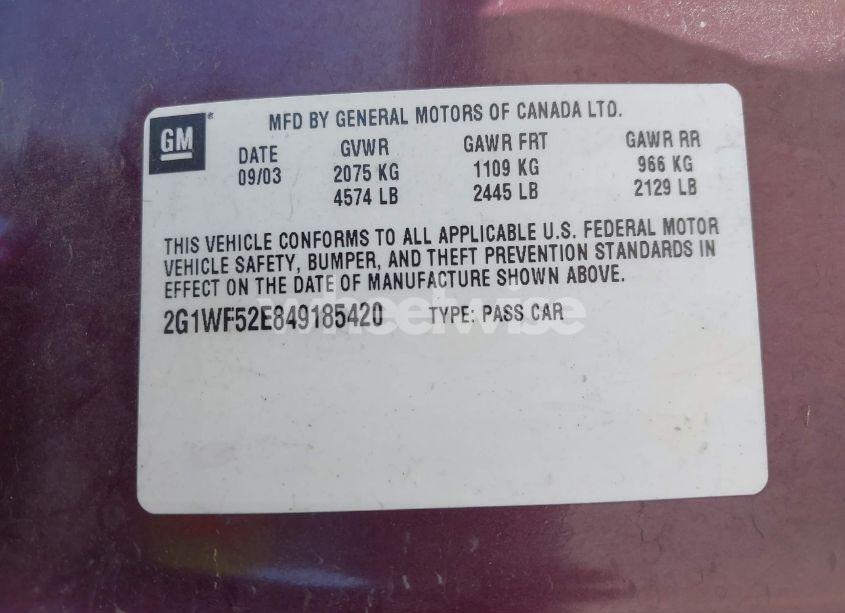 Photo 9 of 2004 Chevrolet Impala (VIN 2G1WF52E849185420)