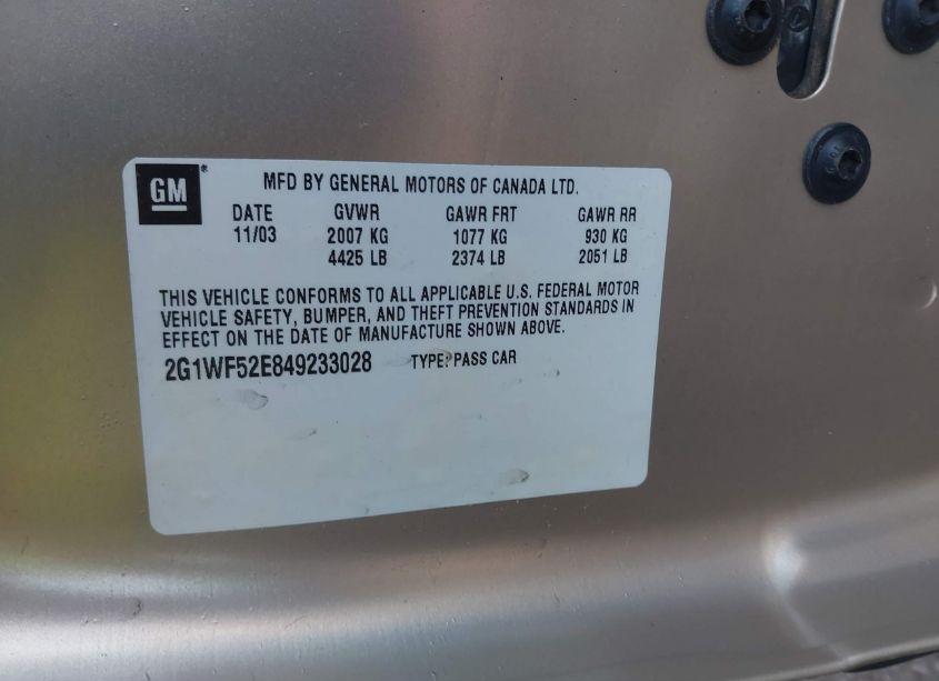 Photo 9 of 2004 Chevrolet Impala (VIN 2G1WF52E849233028)