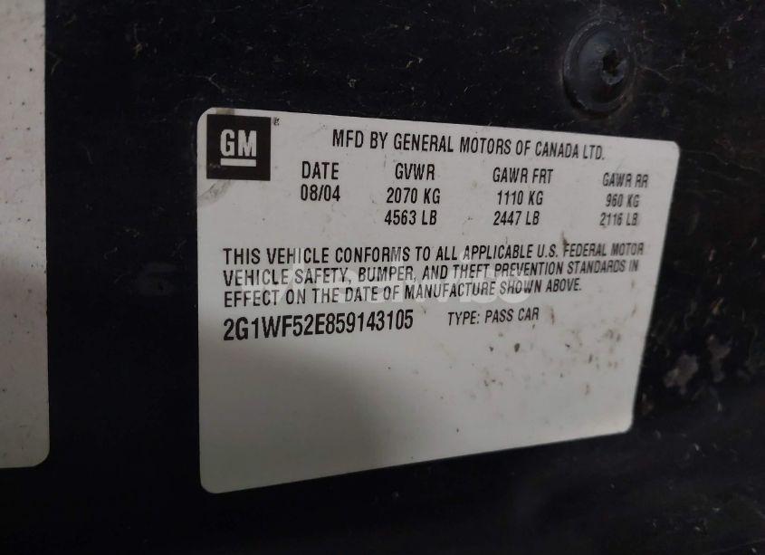 Photo 9 of 2005 Chevrolet Impala (VIN 2G1WF52E859143105)