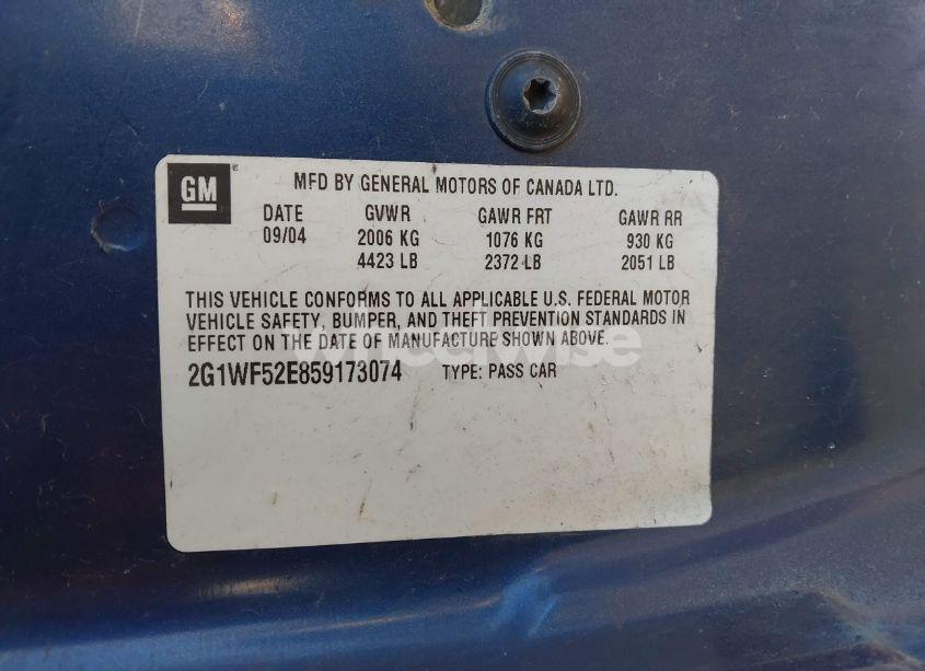 Photo 9 of 2005 Chevrolet Impala (VIN 2G1WF52E859173074)