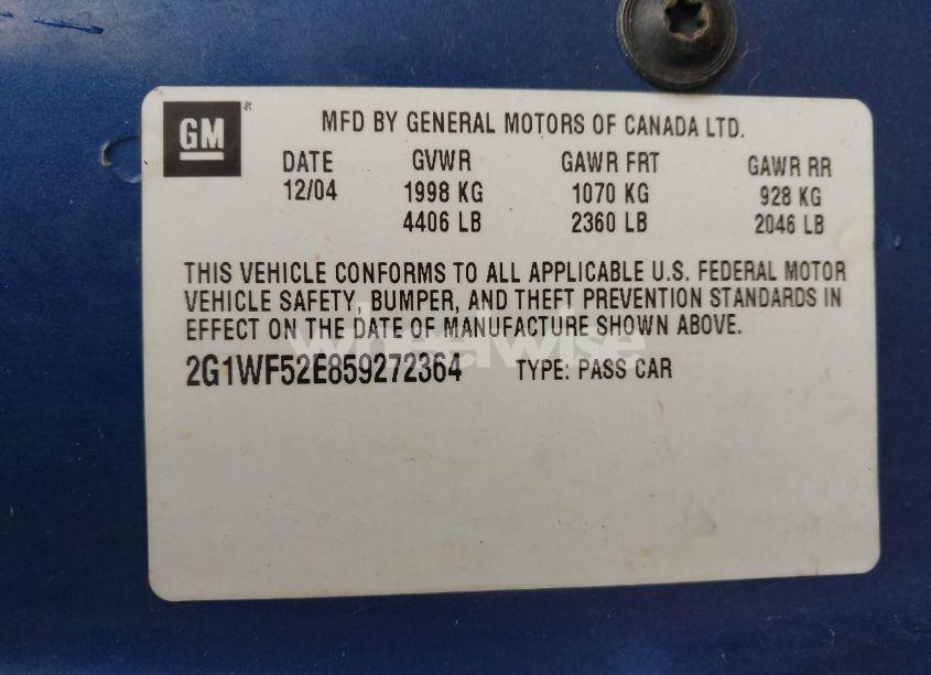 Photo 9 of 2005 Chevrolet Impala (VIN 2G1WF52E859272364)