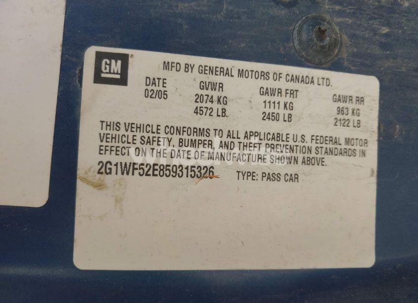 Photo 9 of 2005 Chevrolet Impala (VIN 2G1WF52E859315326)