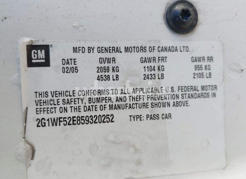 Photo 9 of 2005 Chevrolet Impala (VIN 2G1WF52E859320252)