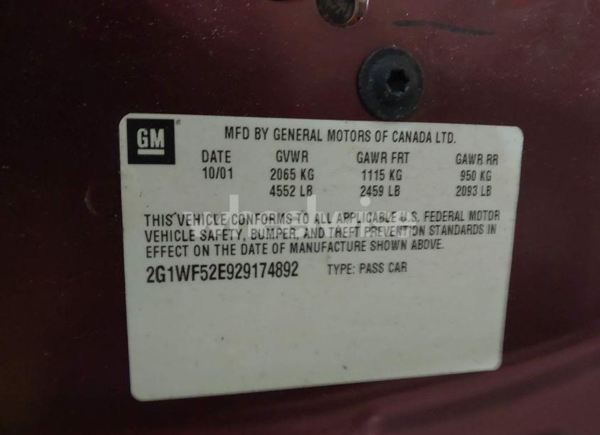 Photo 9 of 2002 Chevrolet Impala (VIN 2G1WF52E929174892)