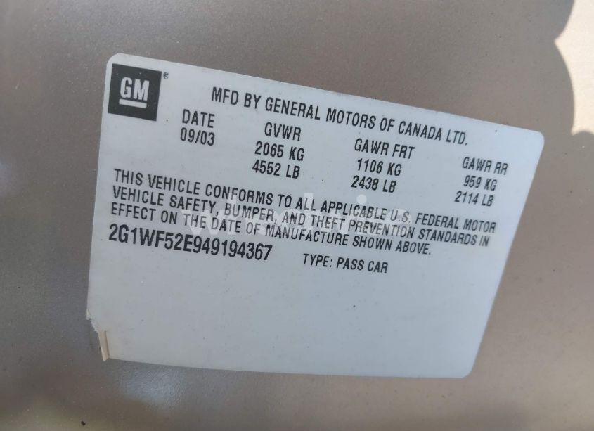 Photo 9 of 2004 Chevrolet Impala (VIN 2G1WF52E949194367)