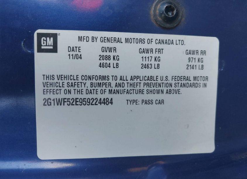 Photo 9 of 2005 Chevrolet Impala (VIN 2G1WF52E959224484)