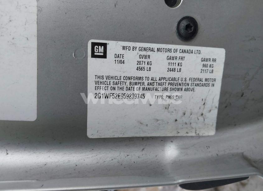 Photo 9 of 2005 Chevrolet Impala (VIN 2G1WF52E959239745)