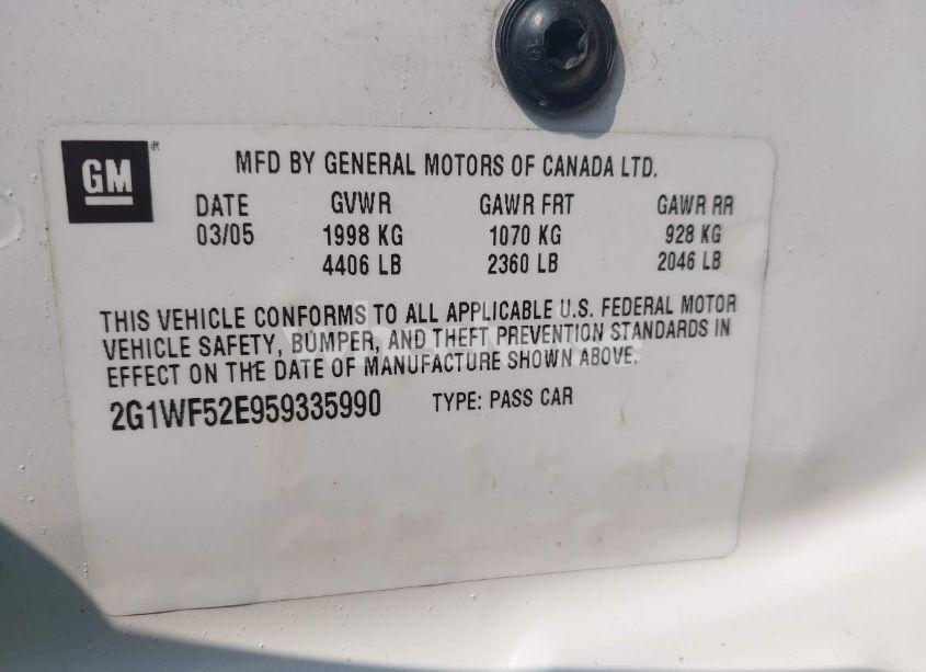 Photo 9 of 2005 Chevrolet Impala (VIN 2G1WF52E959335990)