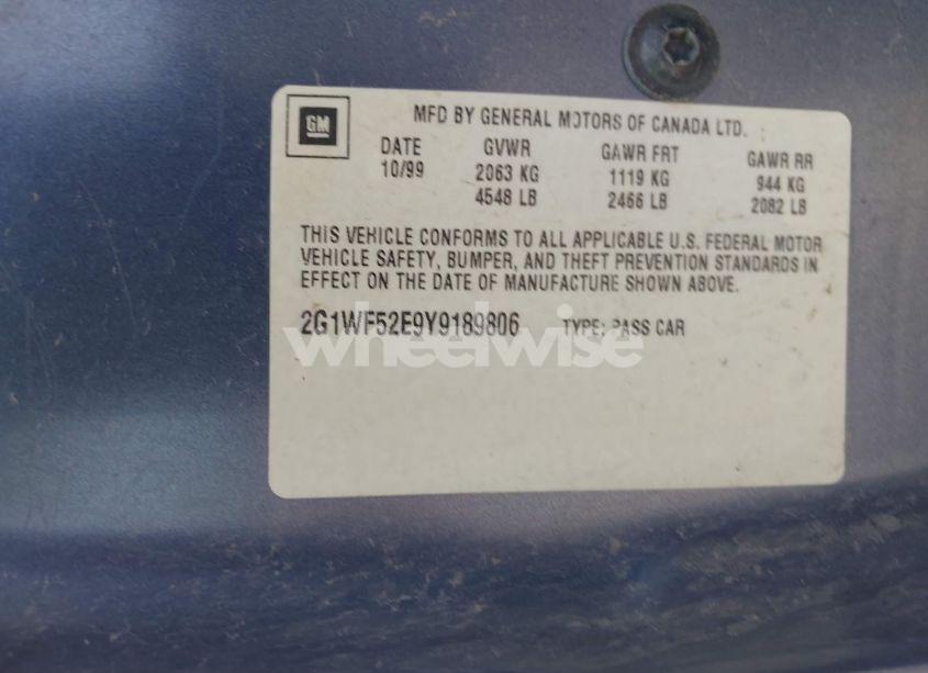 Photo 9 of 2000 Chevrolet Impala (VIN 2G1WF52E9Y9189806)