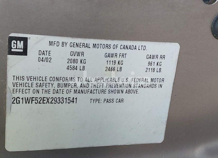 Photo 9 of 2002 Chevrolet Impala (VIN 2G1WF52EX29331541)