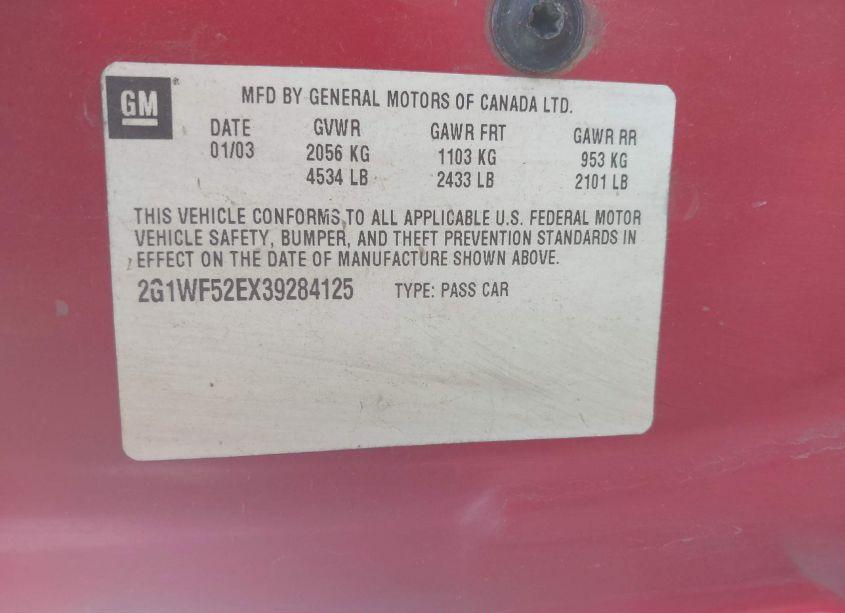 Photo 9 of 2003 Chevrolet Impala (VIN 2G1WF52EX39284125)