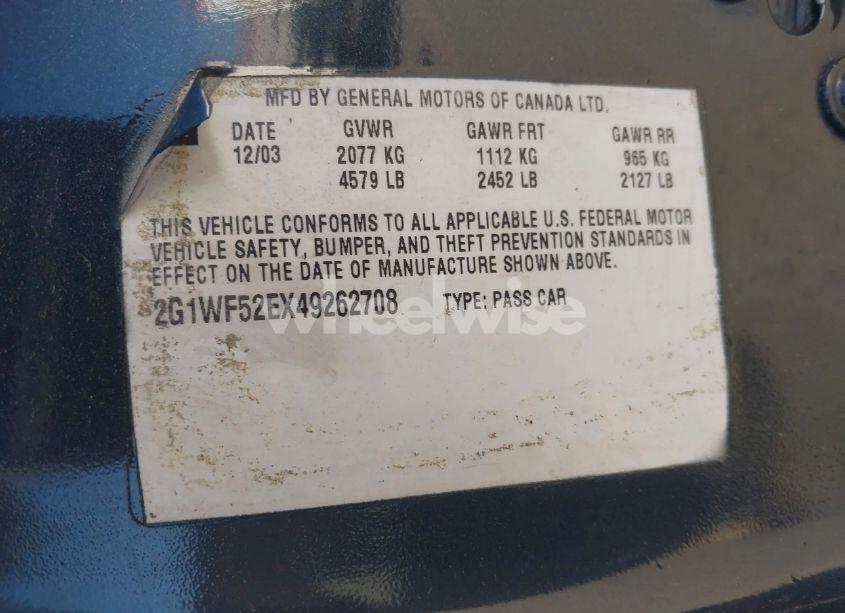 Photo 9 of 2004 Chevrolet Impala (VIN 2G1WF52EX49262708)