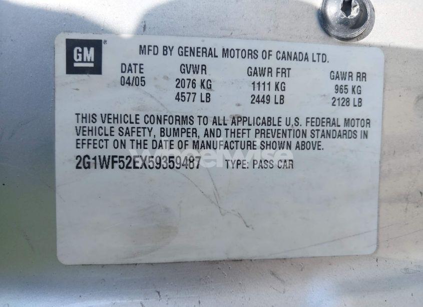 Photo 9 of 2005 Chevrolet Impala (VIN 2G1WF52EX59359487)