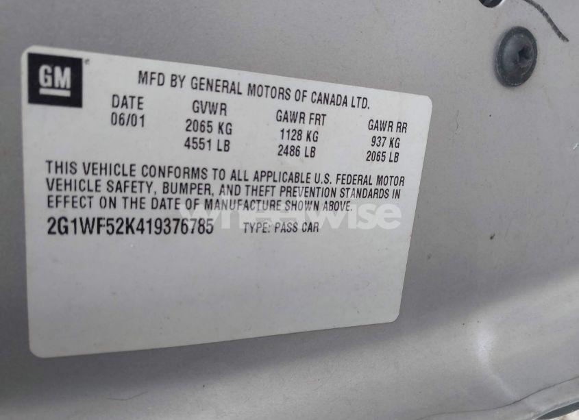 Photo 9 of 2001 Chevrolet Impala (VIN 2G1WF52K419376785)