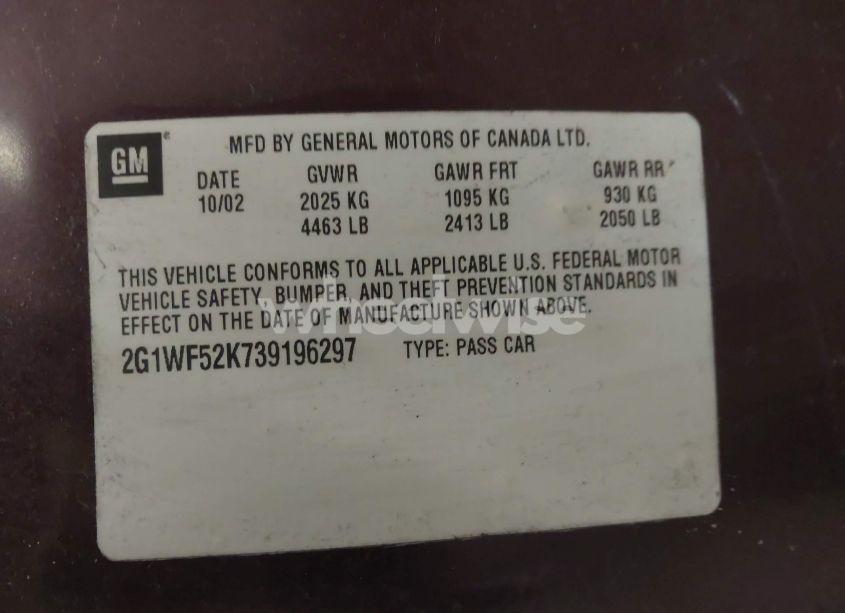 Photo 9 of 2003 Chevrolet Impala (VIN 2G1WF52K739196297)