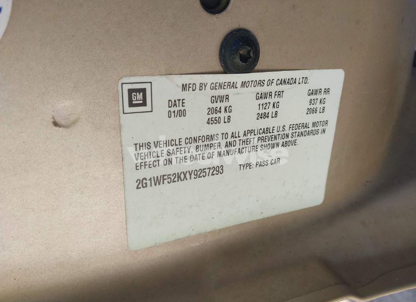 Photo 9 of 2000 Chevrolet Impala (VIN 2G1WF52KXY9257293)