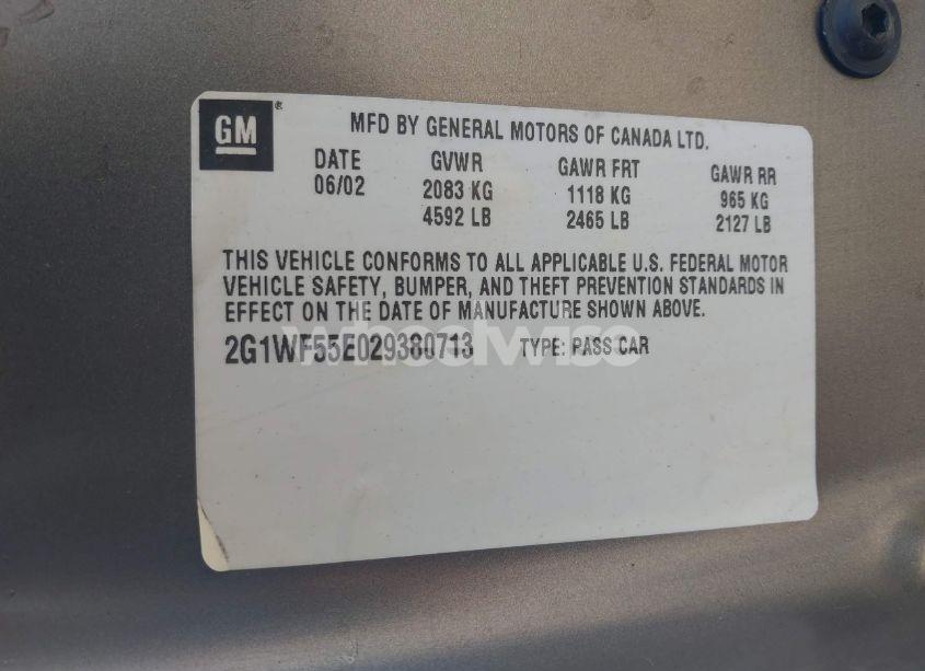 Photo 9 of 2002 Chevrolet Impala (VIN 2G1WF55E029380713)