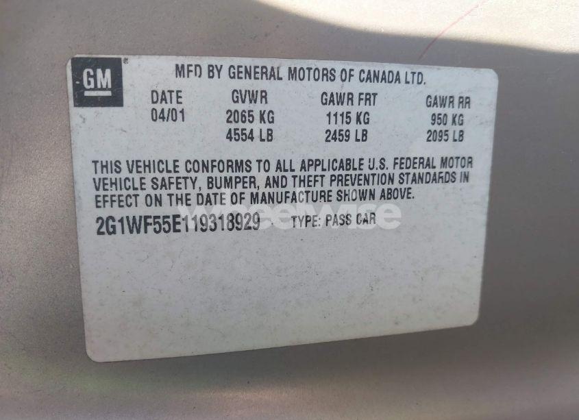 Photo 9 of 2001 Chevrolet Impala (VIN 2G1WF55E119318929)