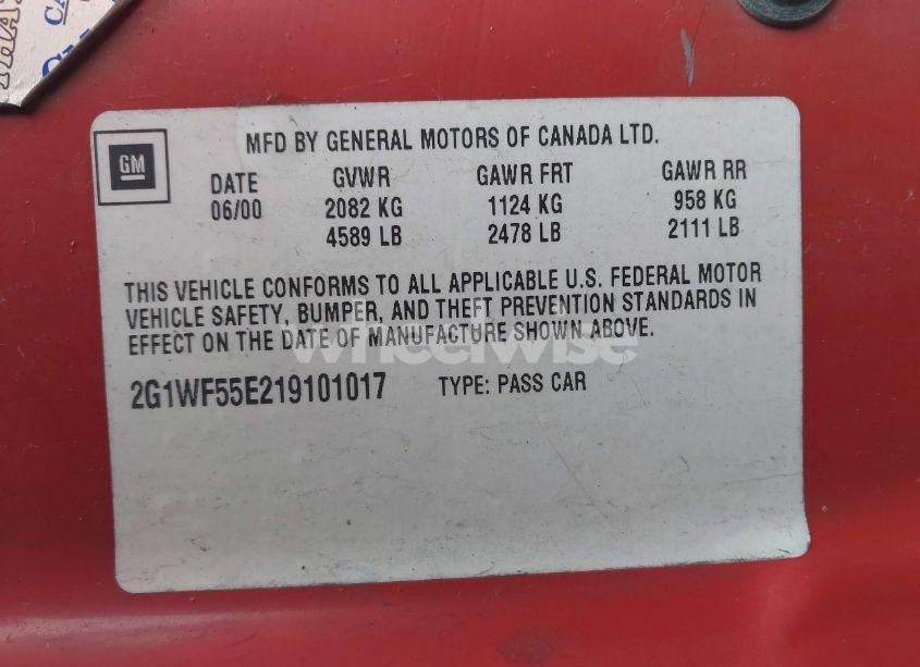 Photo 9 of 2001 Chevrolet Impala (VIN 2G1WF55E219101017)