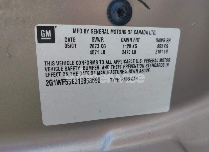 Photo 9 of 2001 Chevrolet Impala (VIN 2G1WF55E219353690)