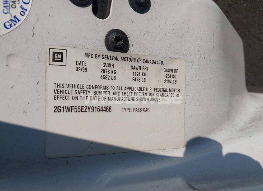 Photo 9 of 2000 Chevrolet Impala (VIN 2G1WF55E2Y9164466)