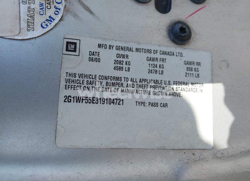 Photo 9 of 2001 Chevrolet Impala (VIN 2G1WF55E319104721)