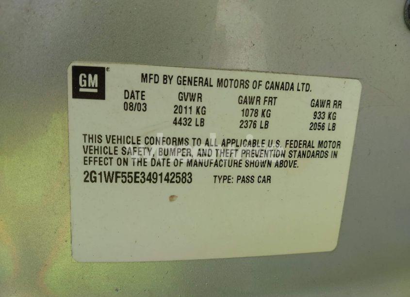 Photo 9 of 2004 Chevrolet Impala (VIN 2G1WF55E349142583)