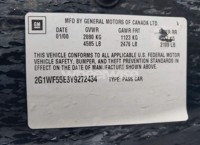 Photo 9 of 2000 Chevrolet Impala (VIN 2G1WF55E3Y9272434)