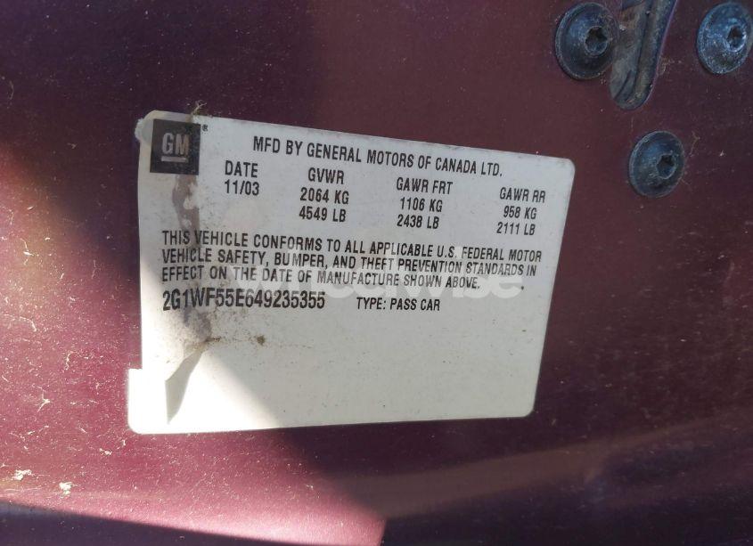 Photo 9 of 2004 Chevrolet Impala (VIN 2G1WF55E649235355)