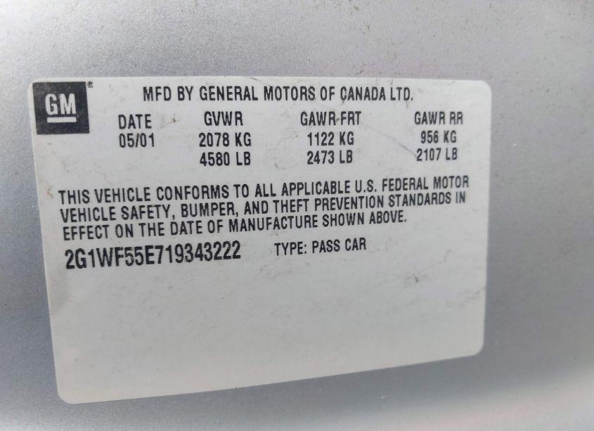 Photo 9 of 2001 Chevrolet Impala (VIN 2G1WF55E719343222)