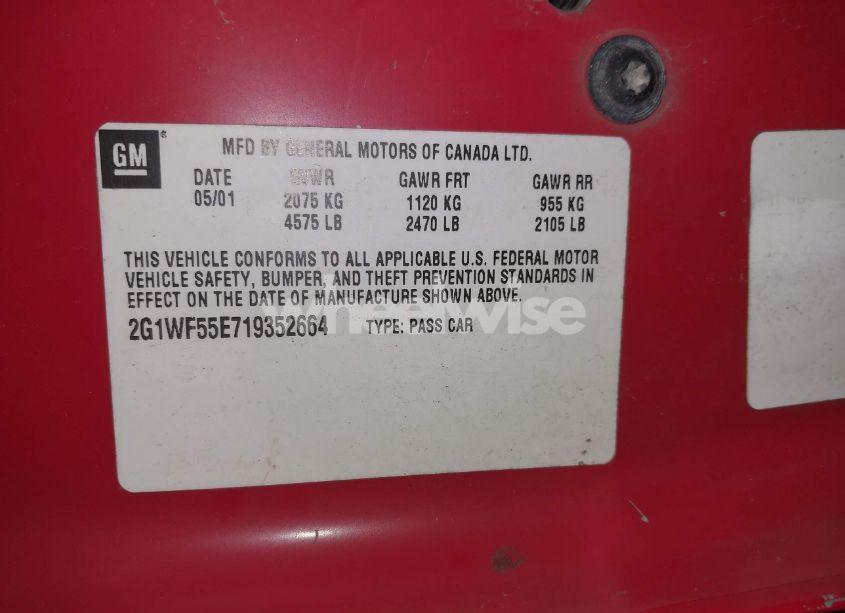 Photo 9 of 2001 Chevrolet Impala (VIN 2G1WF55E719352664)