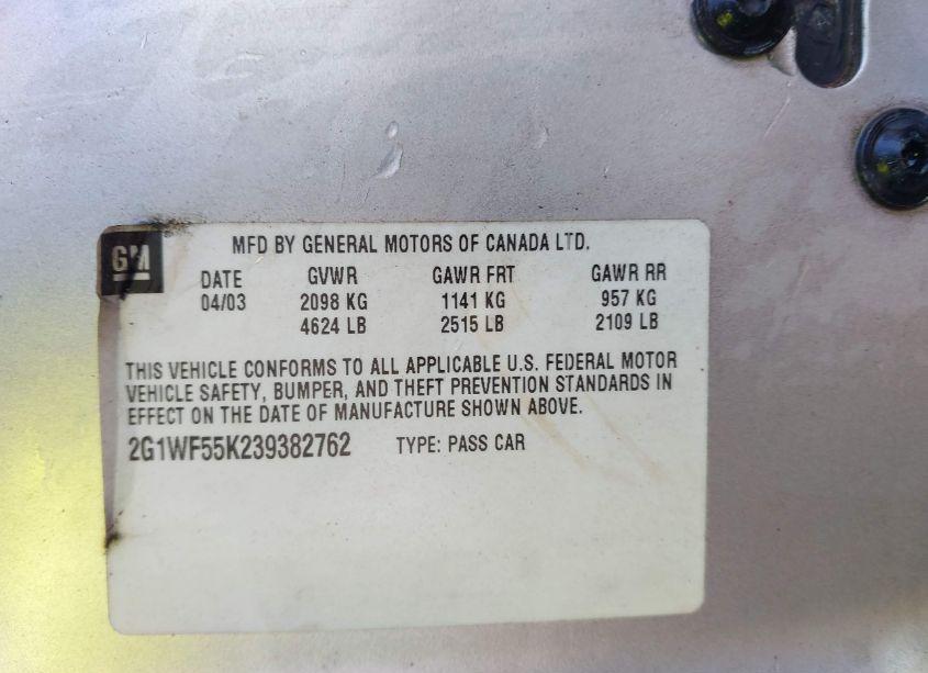 Photo 9 of 2003 Chevrolet Impala POLICE (VIN 2G1WF55K239382762)