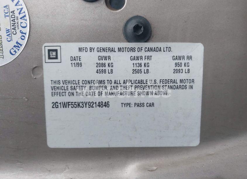 Photo 9 of 2000 Chevrolet Impala (VIN 2G1WF55K3Y9214846)