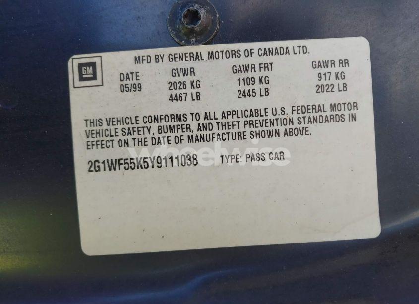 Photo 9 of 2000 Chevrolet Impala (VIN 2G1WF55K5Y9111038)