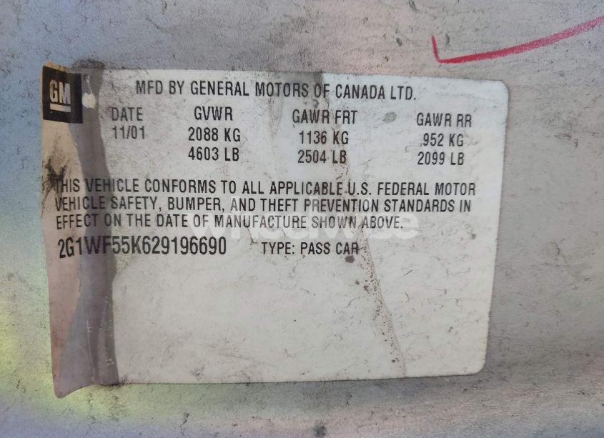 Photo 9 of 2002 Chevrolet Impala (VIN 2G1WF55K629196690)