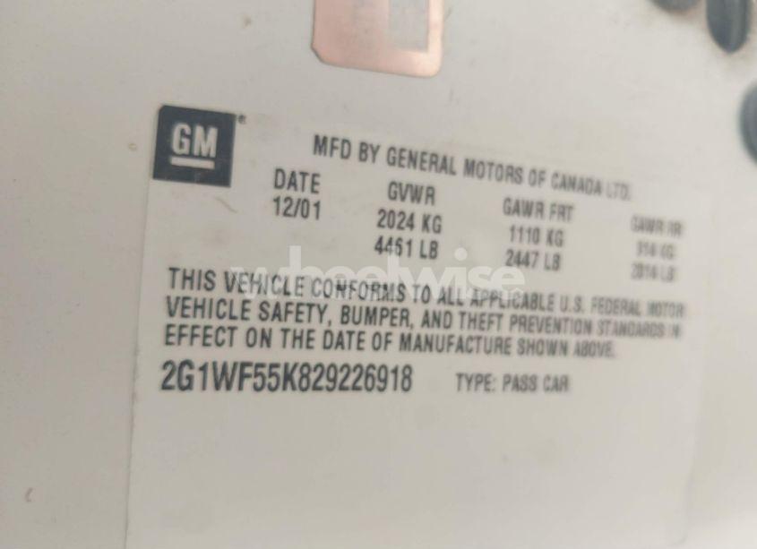 Photo 9 of 2002 Chevrolet Impala (VIN 2G1WF55K829226918)