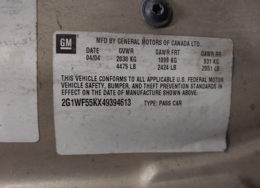 Photo 9 of 2004 Chevrolet Impala POLICE (VIN 2G1WF55KX49394613)