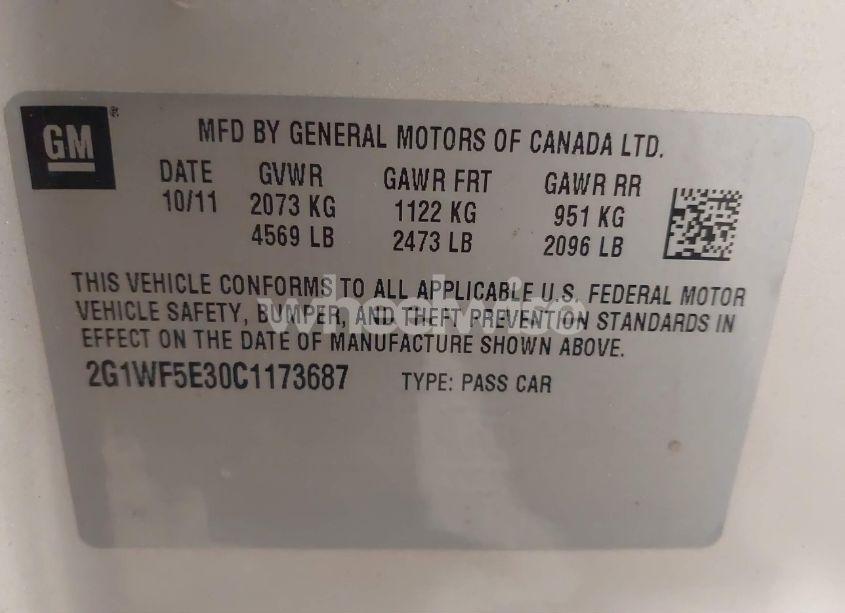 Photo 9 of 2012 Chevrolet Impala LS (VIN 2G1WF5E30C1173687)