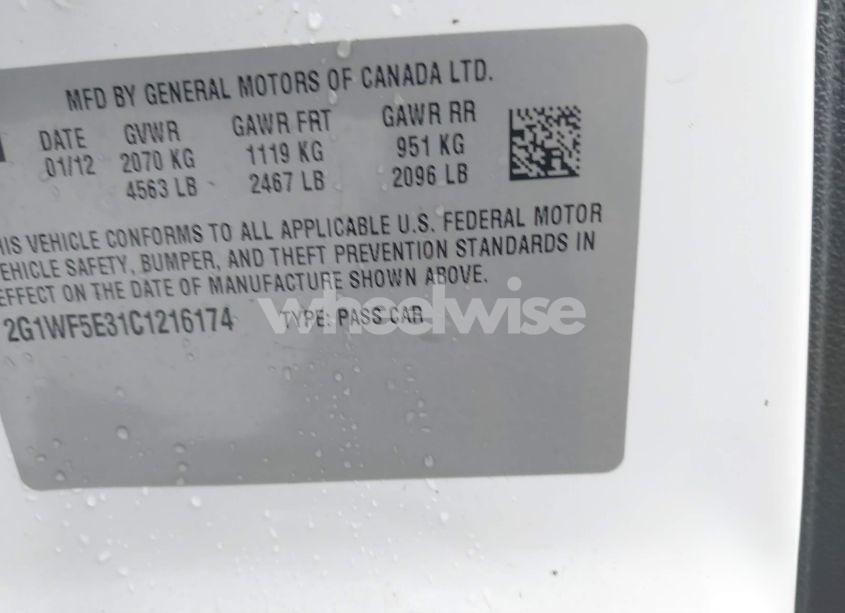 Photo 9 of 2012 Chevrolet Impala LS (VIN 2G1WF5E31C1216174)